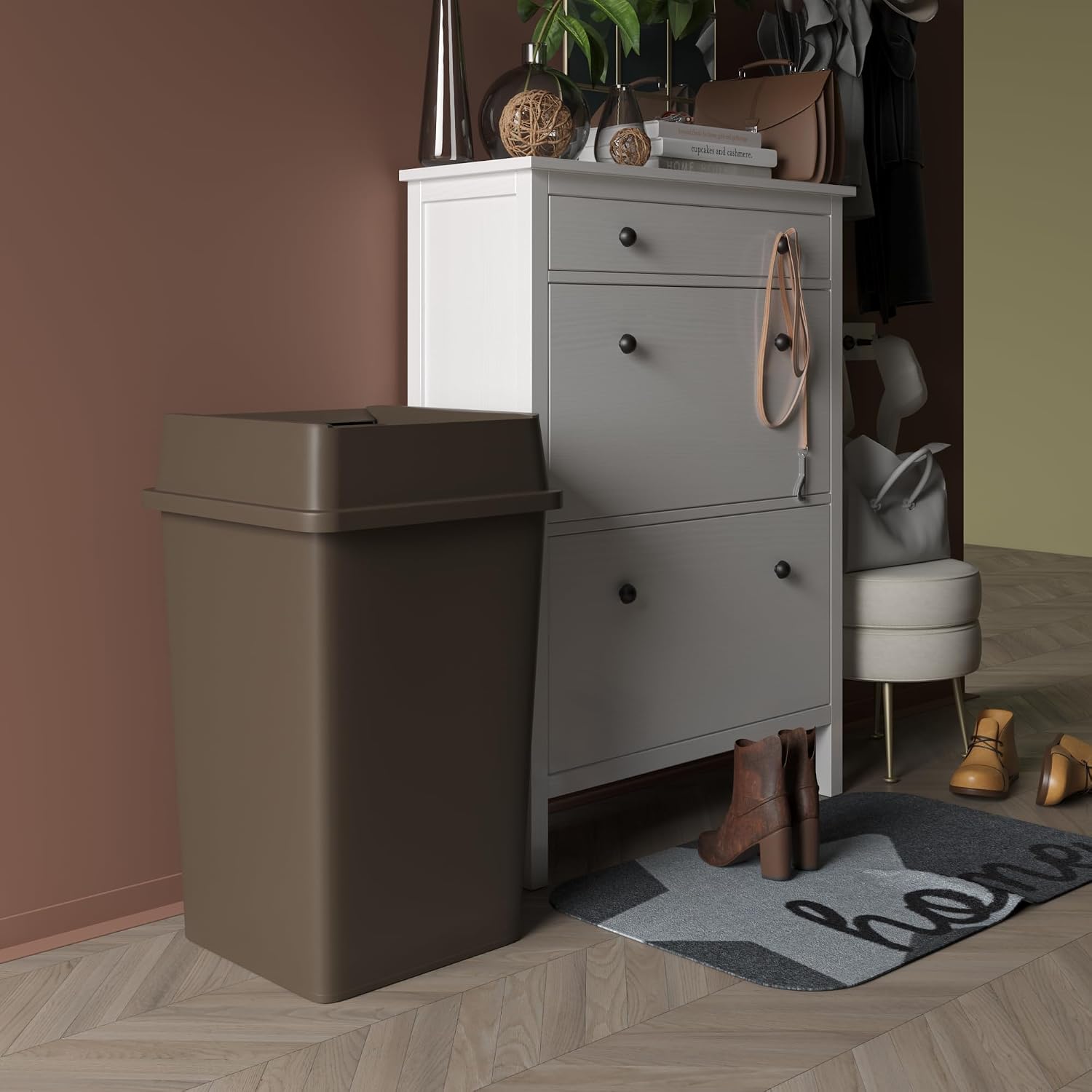 35 Gallon Brown Square Commerc - Commercial Kitchen Garbage Can review and price